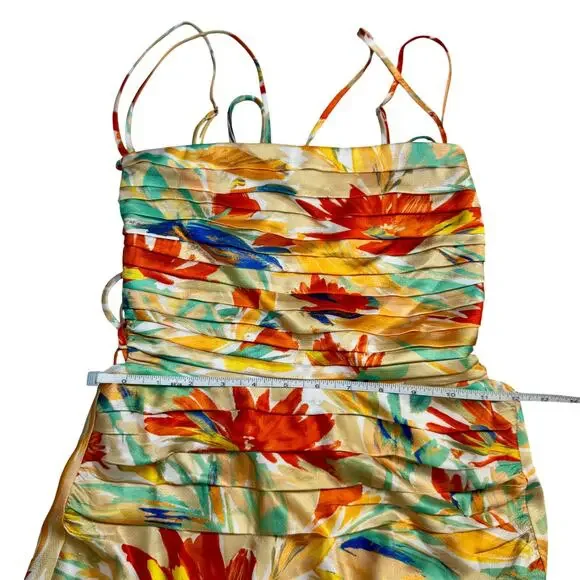 ASTR Antlia Floral Maxi Dress Orange Yellow Women's Square Neck Lace Up Summer - Picture 16 of 16